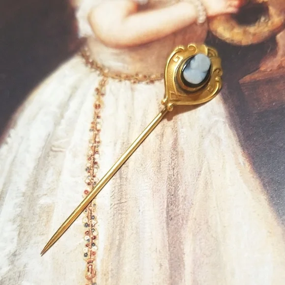 Victorian Antique Hard Stone Cameo Stick Pin - Picture 5 of 6